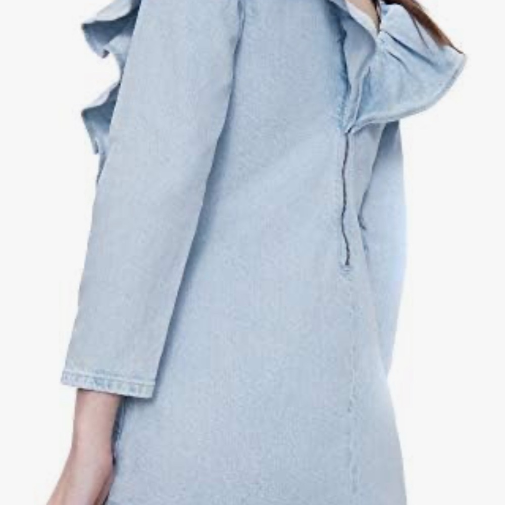 Zara Ruffle Shoulder Denim Dress Size Medium - Picture 2 of 4